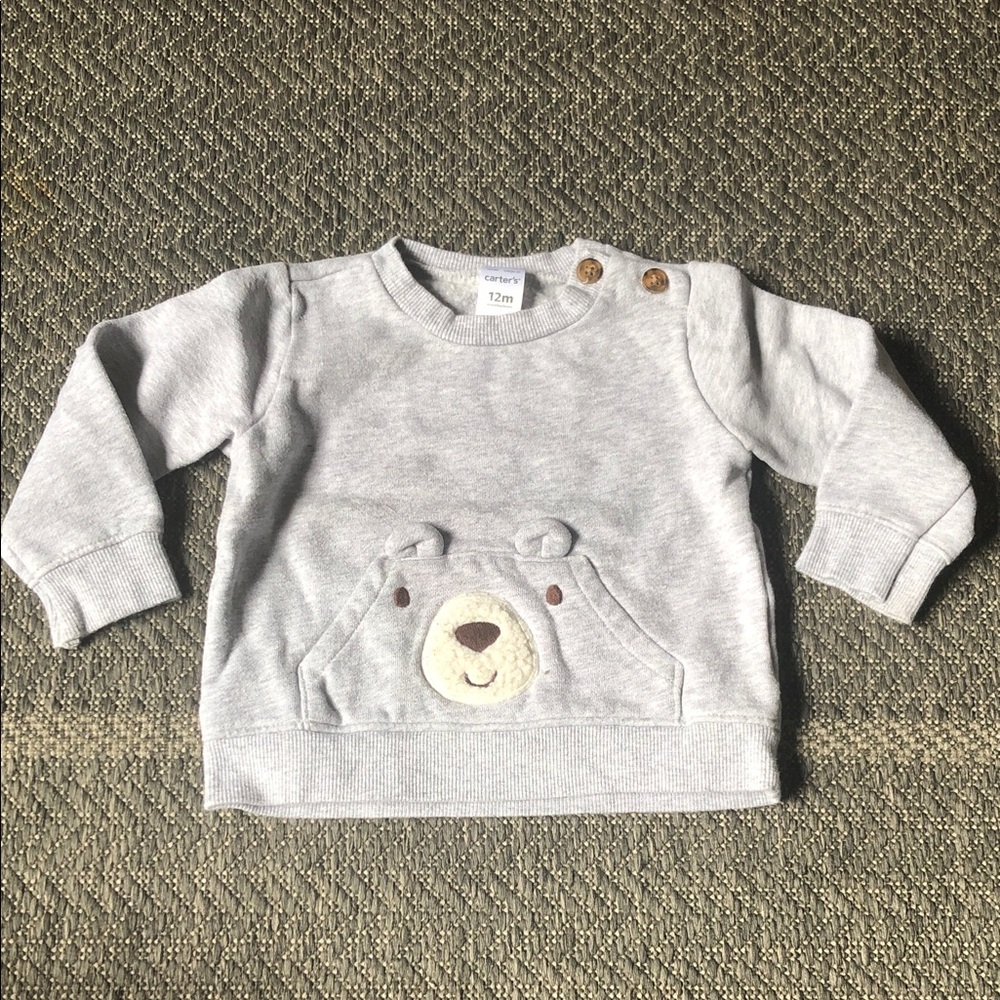 Carter's Light Gray Bear Appliqué Pullover Sweatshirt